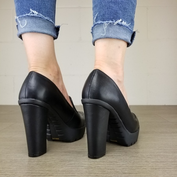 Slip on rockabilly Chunky Heels Faux Leather - Picture 5 of 8